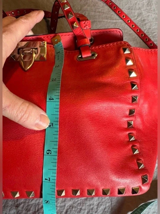 Valentino Garavani Rockstud Medium Red Leather Shoulder/Crossbody/Tote Bag W/COA - Picture 10 of 15